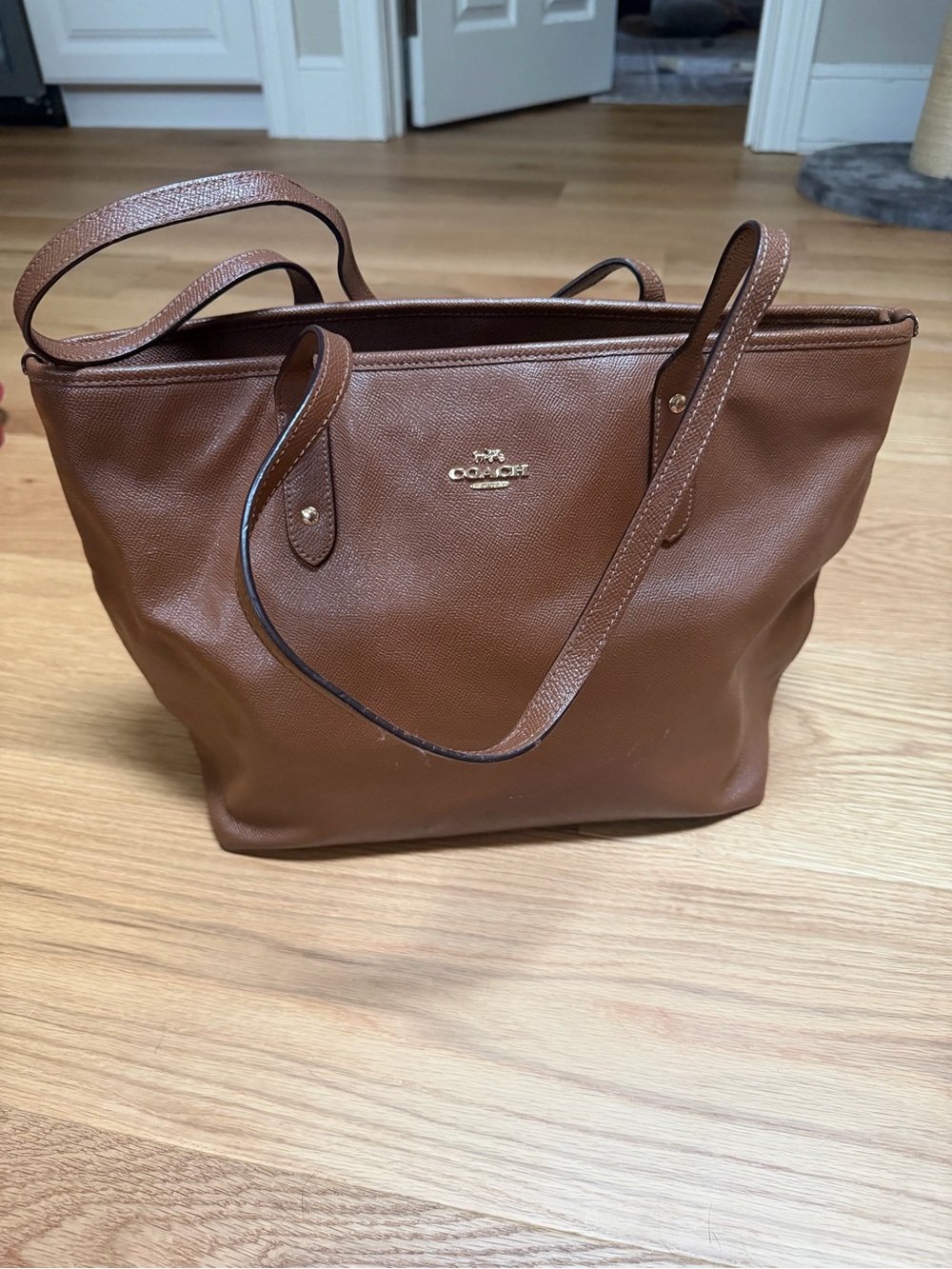 Coach Chestnut Brown Leather Tote with Gold Logo